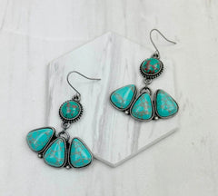 Silver Metal With Green/Blue Stone Earrings