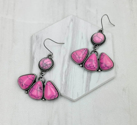 Silver Metal With Light Pink/Hot Pink Stone Earrings