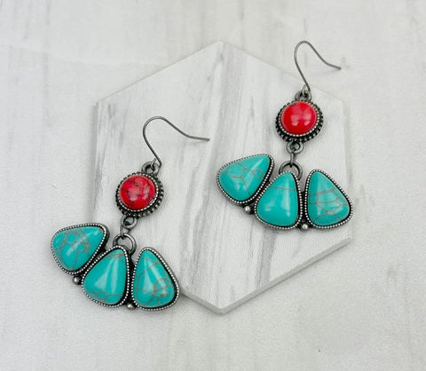 Silver Metal With Red/Blue Stone Earrings