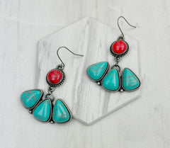 Silver Metal With Red/Blue Stone Earrings