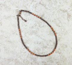 Orange Stone With Copper Navajo Pearl Bead Necklace