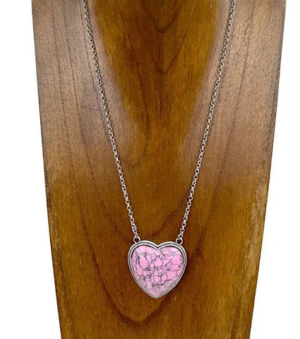Silver Metal Chain With Light Pink Stone Heart Necklace