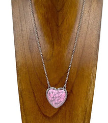 Silver Metal Chain With Light Pink Stone Heart Necklace