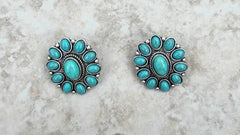 Silver/Blue Turquoise Floral Concho Stud/Post Earrings