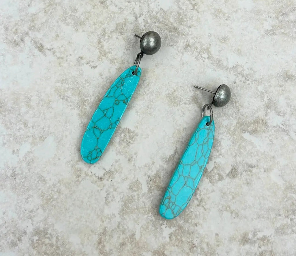 Silver/Blue Turquoise Stone Teardrop Dangle Earrings