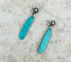 Silver/Blue Turquoise Stone Teardrop Dangle Earrings