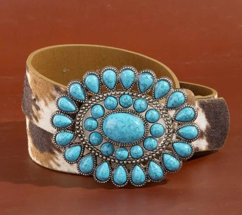 Western Concho Turquoise Stone Buckle Belt