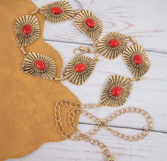 Stone Detail Concho Chain Link Belt