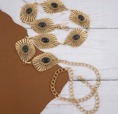 Stone Detail Concho Chain Link Belt