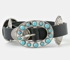 Western Round Turquoise Buckle Concho Belt