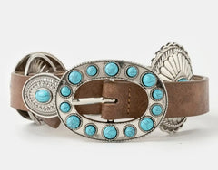 Western Round Turquoise Buckle Concho Belt