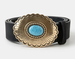 Large Western Turquoise Buckle Vegan Leather Belt