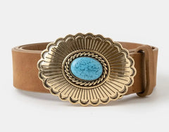 Large Western Turquoise Buckle Vegan Leather Belt