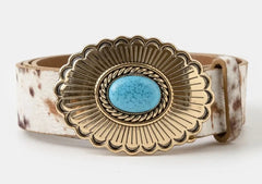 Large Western Turquoise Buckle Vegan Leather Belt