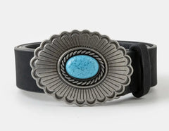Large Western Turquoise Buckle Vegan Leather Belt
