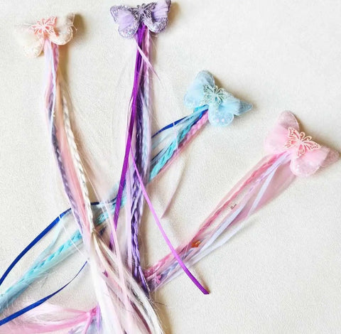 Butterfly Colored & Braided Hair Extension Clip
