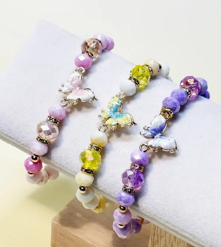 Fairy Butterfly Pendant Mix Bead Stretch Bracelet