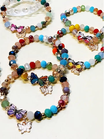 Butterfly Pendant Mix Bead Stretch Bracelet