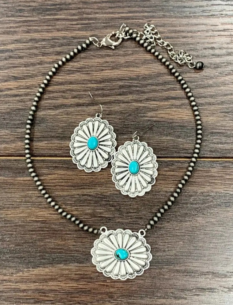 Boho Turquoise Necklace/Earrings Set