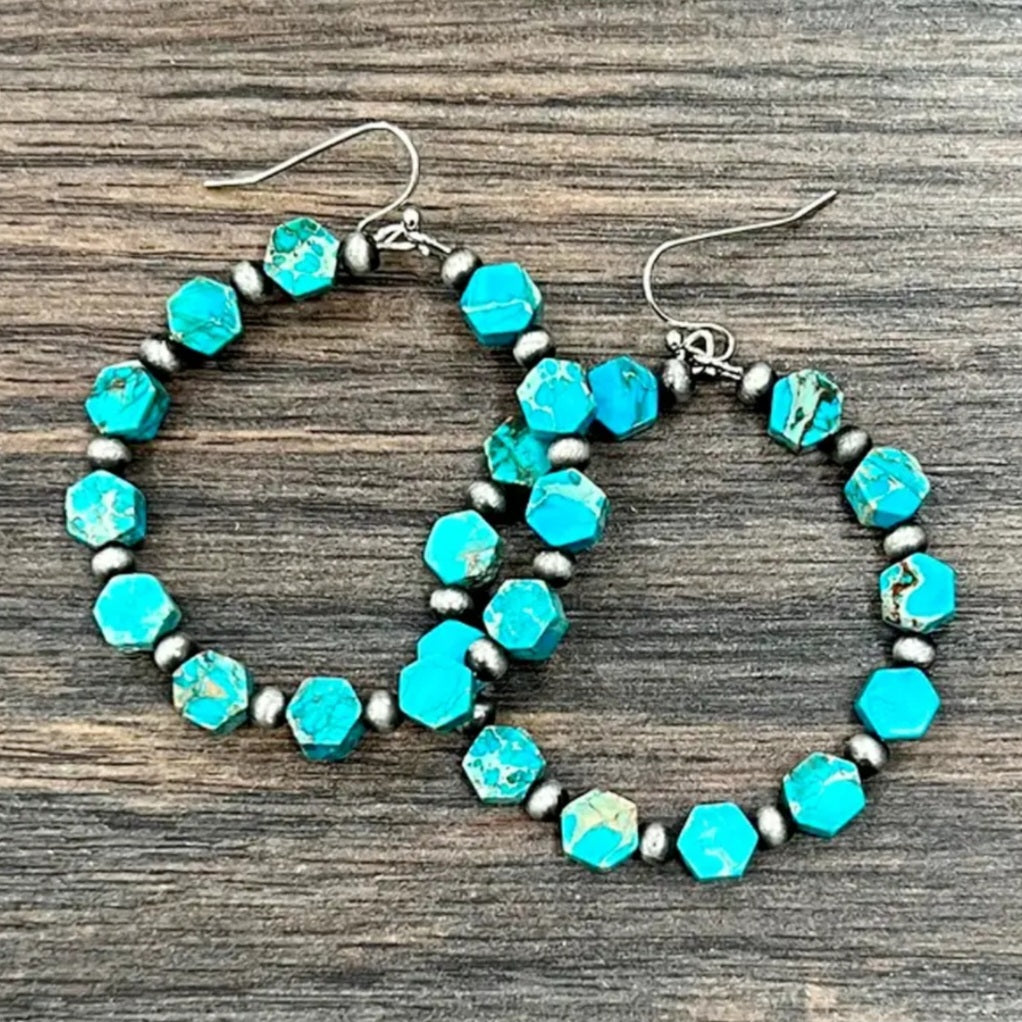 Western Hexa Gemstone Hoop Earrings