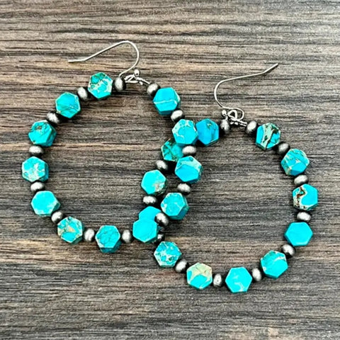 Western Hexa Gemstone Hoop Earrings