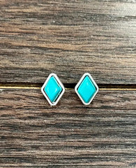 Western 10mm Diamond Turquoise Stud Earrings