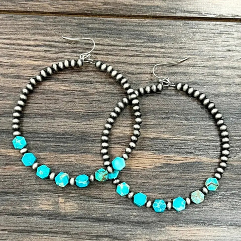 Western Hexa Gemstone Hoop Earrings
