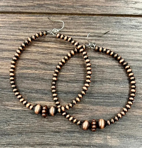 Western Copper-Tone Bead Hoop Earrings
