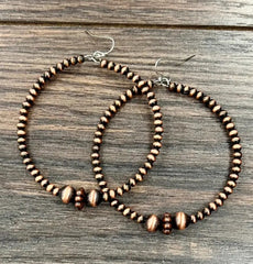 Western Copper-Tone Bead Hoop Earrings
