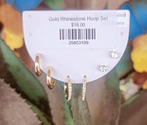 Gold Rhinestone Hoop Set