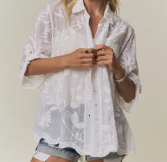 Boho Embroidered Button-Down Top