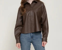 Washed Faux Leather Top