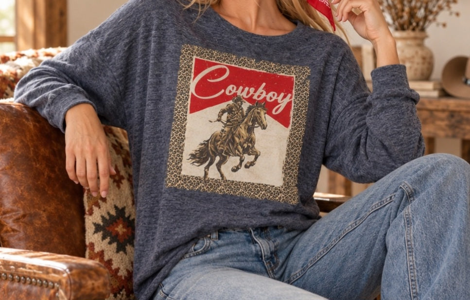 Leopard Cowboy Graphic Hacci Sweatshirt
