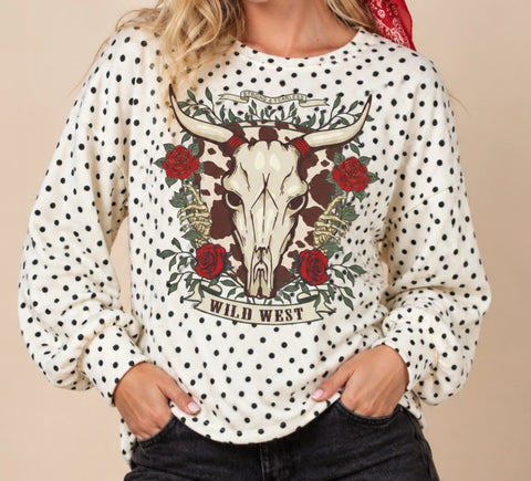Longhorn Graphic Polka Dots Hacci Sweatshirt