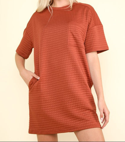 Checkered T-Shirt Dress With Pockets