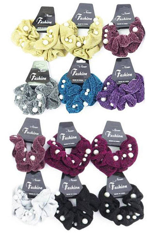 Shimmer/Pearl Beaded Scrunchie Set