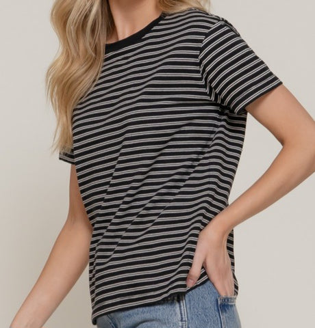Short Sleeve Round Neck Stripe Tee