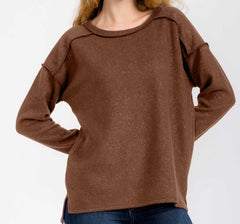 Soft Brushed Metallic Glitter Accents Pullover Top