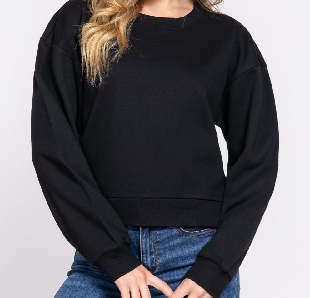 Long Sleeve Round Neck Crop Sweatshirt