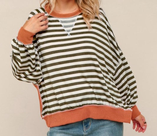 Crew Neck Stripe Pullover Knit Top