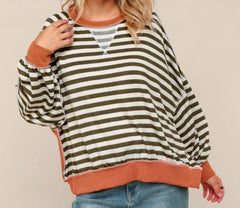 Crew Neck Stripe Pullover Knit Top