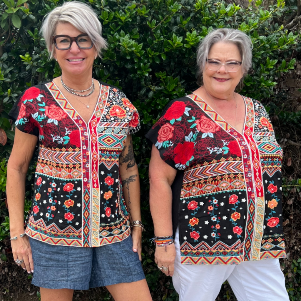 Floral/Aztec Embroidered Top