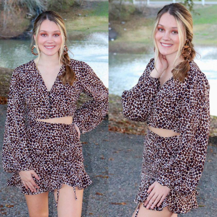 Cheetah Button 2 Piece Set With Smocked Back