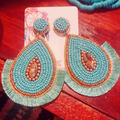 Mint Beaded/Fringe Earrings