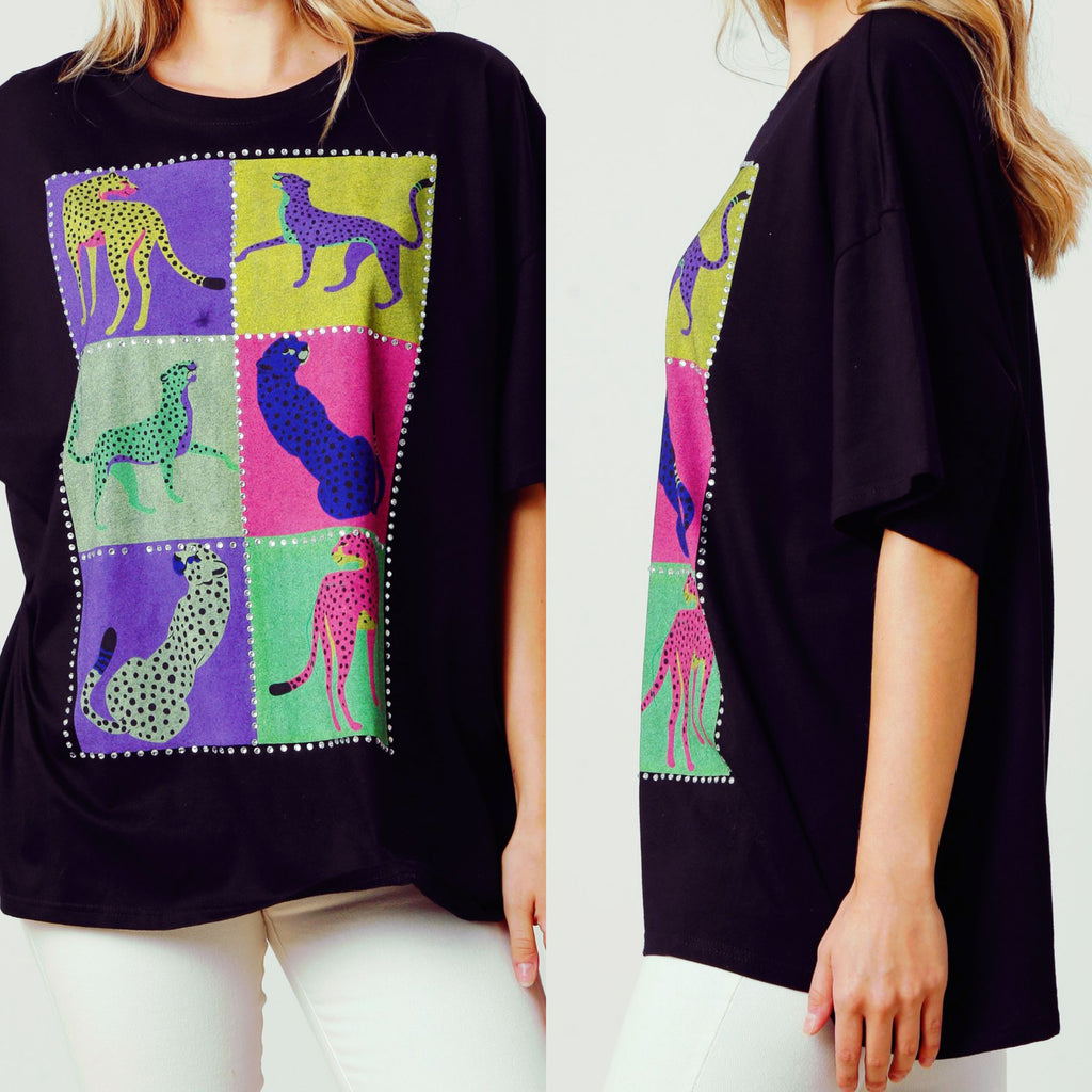 Color Block Cheetah Print Tee