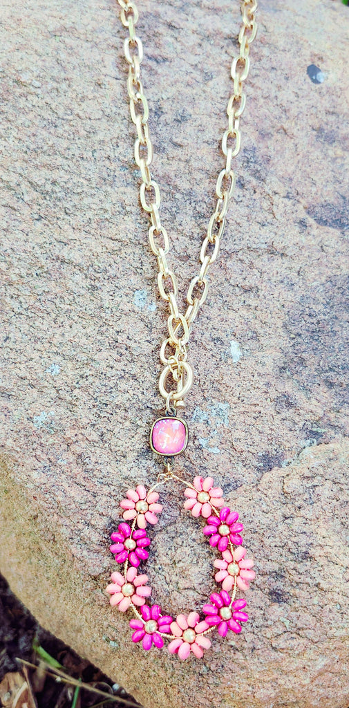 Pink Panache Floral Beaded Necklace