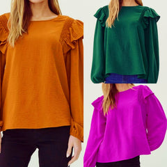 Solid Ruffly Shoulders Top