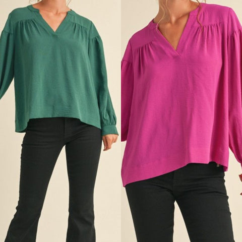 Solid Puffed Long Sleeve Top