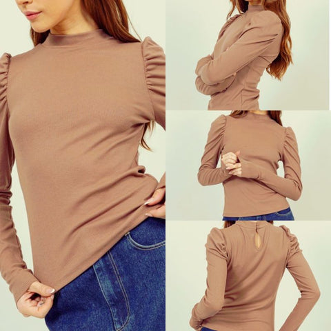 Solid Knit Top With Ruffled Sleeves