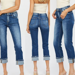 Mid-Rise Straight Leg Jeans With Cuff